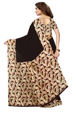Black printed khadi saree with blouse 3