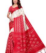 Red printed khadi saree with blouse