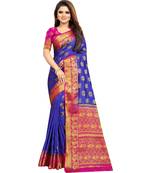 Blue woven banarasi silk saree with blouse