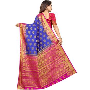 Blue woven banarasi silk saree with blouse 2