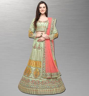 Light Green Embroidered Silk Semi Stitched Lehenga 1