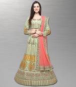 Light Green Embroidered Silk Semi Stitched Lehenga