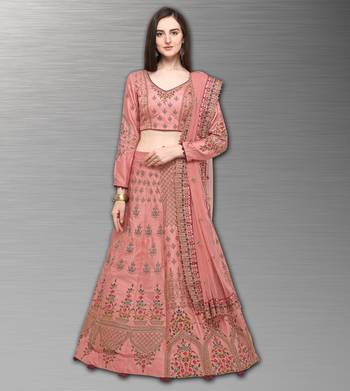 Pink Embroidered Silk Semi Stitched Lehenga 1