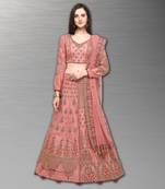 Pink Embroidered Silk Semi Stitched Lehenga