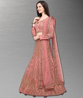 Pink Embroidered Silk Semi Stitched Lehenga 2