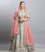 Light Green Embroidered Silk Semi Stitched Lehenga
