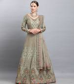 Green Embroidered Silk Semi Stitched Lehenga