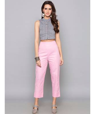 pink plain cotton trousers 1
