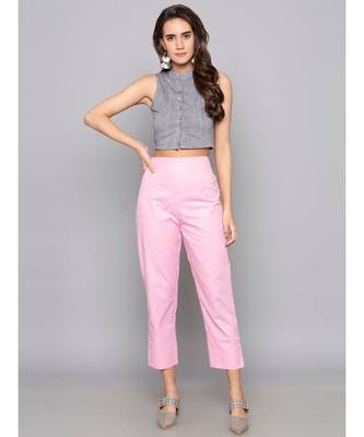 pink plain cotton trousers 2