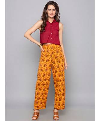orange plain cotton trousers 1