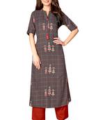 Blissta Grey Rayon Cotton Printed A LINE Kurta