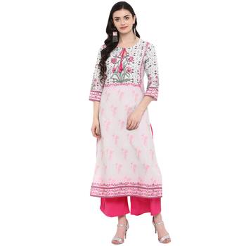 women's Pasta-Green Color Digital Print straight crepe Kurta Palazzo Set 2