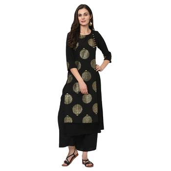 Women's Black Foil Print Straight Crepe Kurta Palazzo Set 1