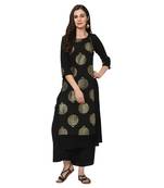 Women's Black Foil Print Straight Crepe Kurta Palazzo Set