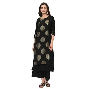Women's Black Foil Print Straight Crepe Kurta Palazzo Set 2
