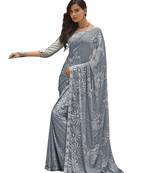 Grey printed georgette saree with blouse