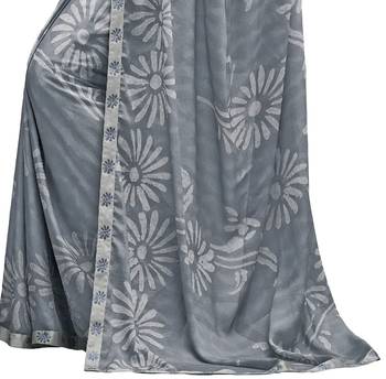 Grey printed georgette saree with blouse 3