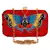 Adorn Embellished Faux Silk Clutch Red & multi