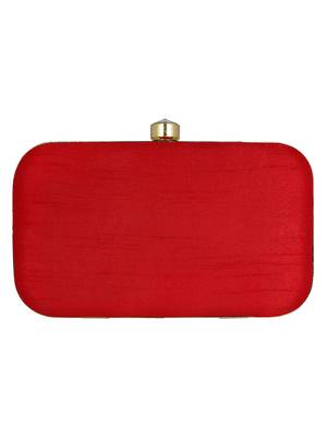 Adorn Embellished Faux Silk Clutch Red & multi 3