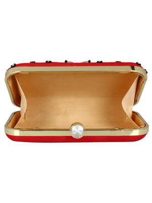 Adorn Embellished Faux Silk Clutch Red & multi 5