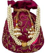 Dazzle Embellished Faux Silk Potli Wine & Multicolour