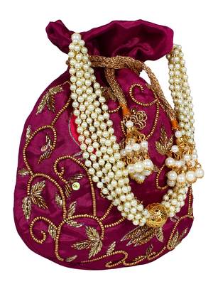 Dazzle Embellished Faux Silk Potli Wine & Multicolour 2