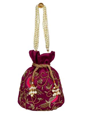 Dazzle Embellished Faux Silk Potli Wine & Multicolour 4