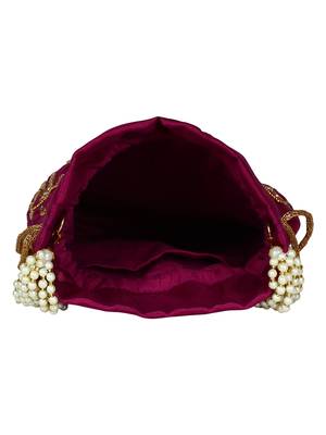 Dazzle Embellished Faux Silk Potli Wine & Multicolour 5