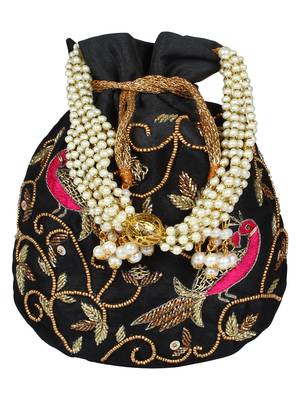 Dazzle Embellished Faux Silk Potli Black & Multicolour 1