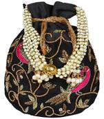 Dazzle Embellished Faux Silk Potli Black & Multicolour