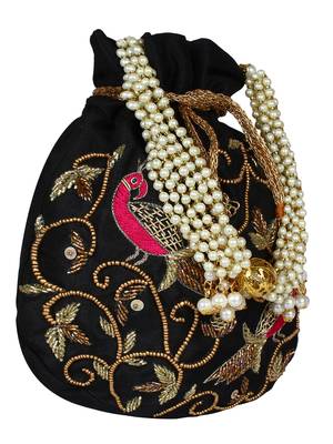 Dazzle Embellished Faux Silk Potli Black & Multicolour 2