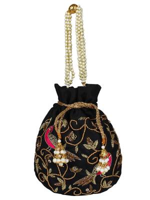 Dazzle Embellished Faux Silk Potli Black & Multicolour 4
