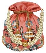Dazzle Embellished Faux Silk Potli Peach & Multicolour