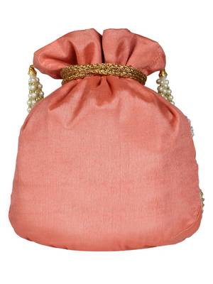 Dazzle Embellished Faux Silk Potli Peach & Multicolour 3