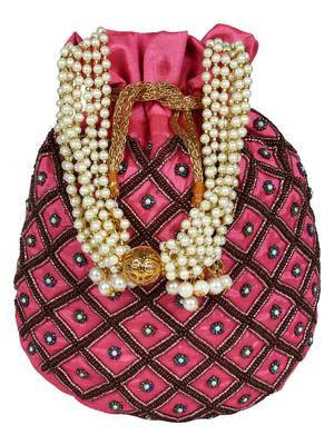 Dazzle Embellished Faux Silk Potli Pink & Multicolour 1
