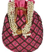 Dazzle Embellished Faux Silk Potli Pink & Multicolour