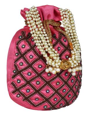 Dazzle Embellished Faux Silk Potli Pink & Multicolour 2
