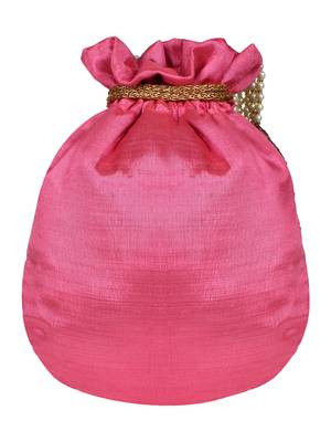 Dazzle Embellished Faux Silk Potli Pink & Multicolour 3