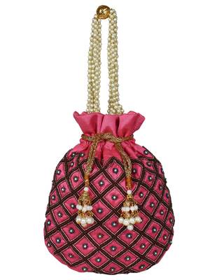 Dazzle Embellished Faux Silk Potli Pink & Multicolour 4
