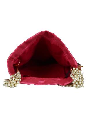 Dazzle Embellished Faux Silk Potli Pink & Multicolour 5