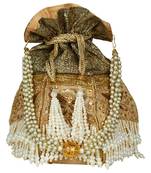 Lotus Embellished Faux Silk Potli Gold & White