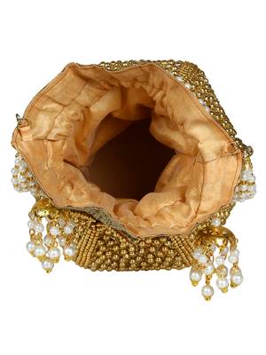 Lotus Embroidered Faux Silk Potli Gold 5