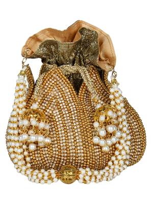 Lotus Embellished Faux Silk Potli Gold 1