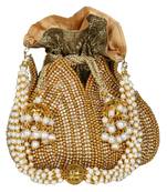 Lotus Embellished Faux Silk Potli Gold