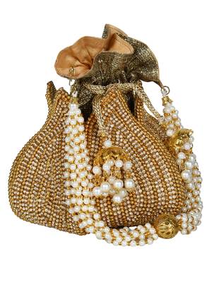 Lotus Embellished Faux Silk Potli Gold 2