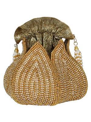 Lotus Embellished Faux Silk Potli Gold 3