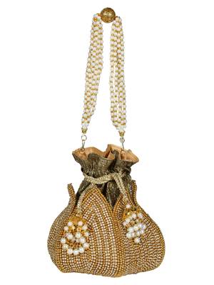 Lotus Embellished Faux Silk Potli Gold 4