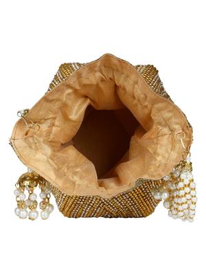 Lotus Embellished Faux Silk Potli Gold 5