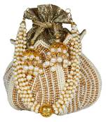 Lotus Embellished Faux Silk Potli White & Gold