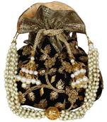 Lotus Embroidered Velvet Potli Black & Gold